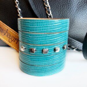 Mishagirl Wide Handmade Turquoise Leather Cuff Bracelet